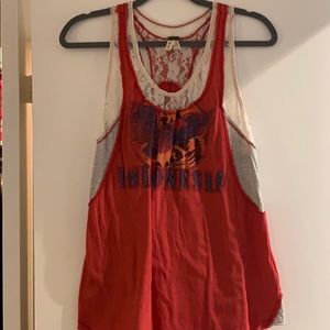 Lace detail graphic tank top